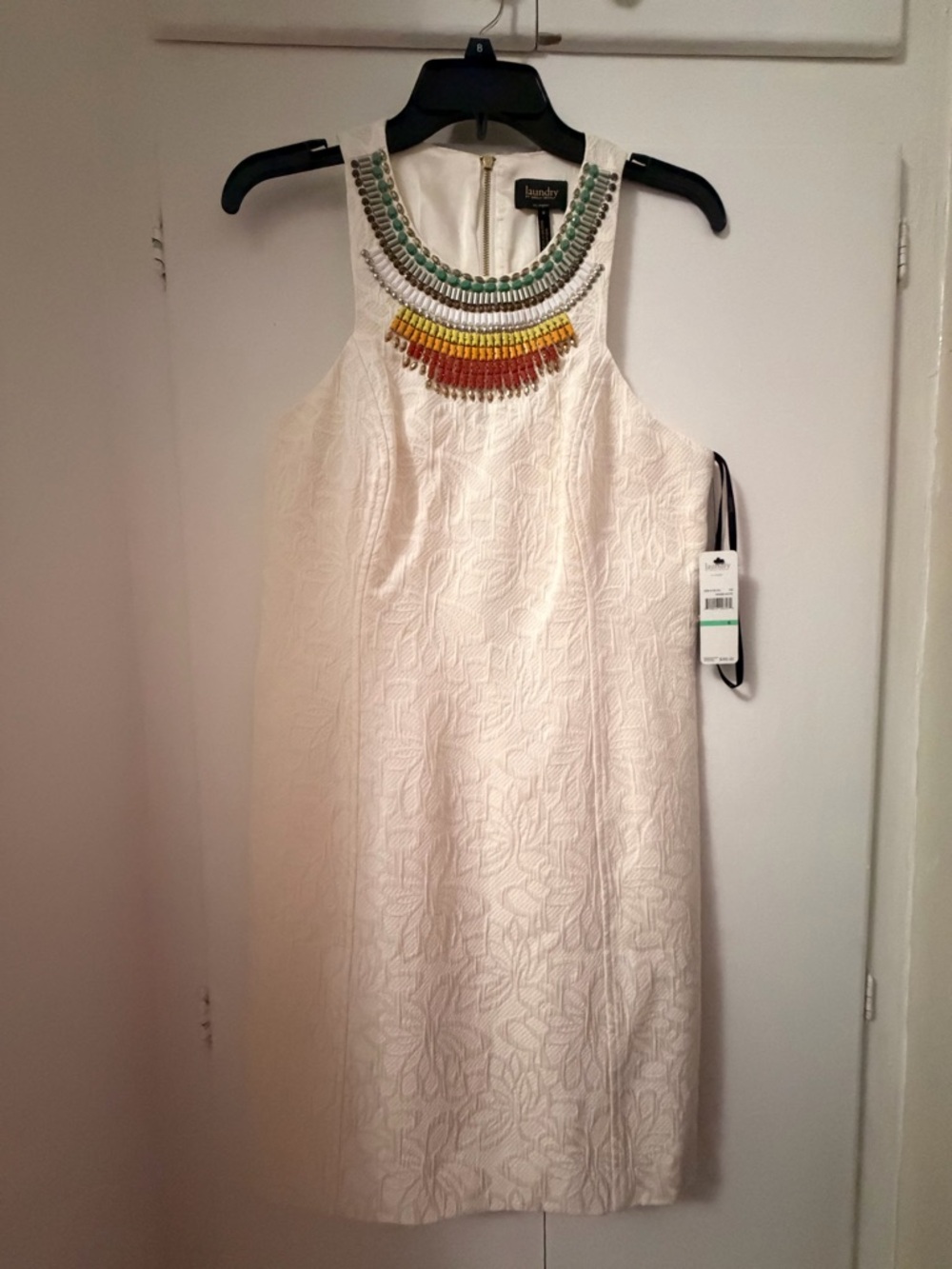 Laundry By Shelli Segal White Mini Dress with Multicolor Beaded Neckline